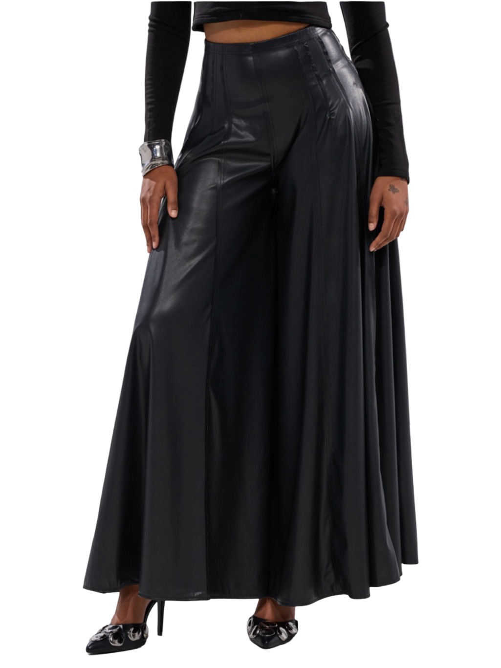 Akira Label Galaxy Faux Leather Wide Leg Trouser Black Large Nwt
